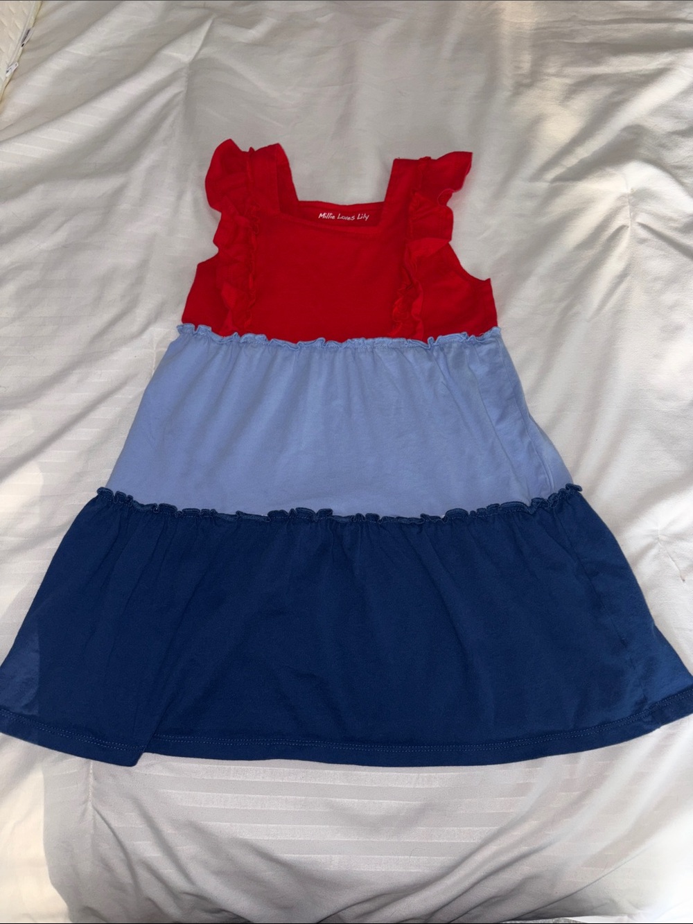 Tricolor Tiered Ruffle Kids Dress - Red, Light Blue & Navy